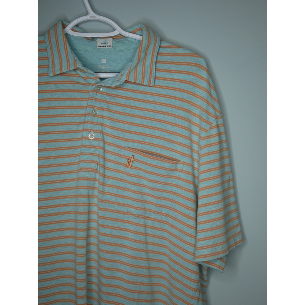 Johnnie-O Hangin Out Polo Shirt Mens XL Blue Orange Striped Short Sleeve Pocket